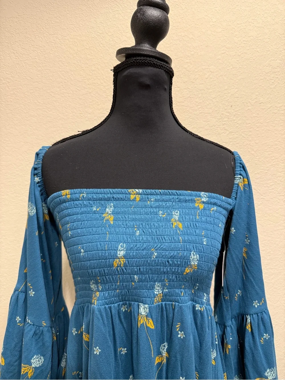 NWT Free People Lana Tunic Off Shoulder Floral Boho Bell Sleeve Top Small